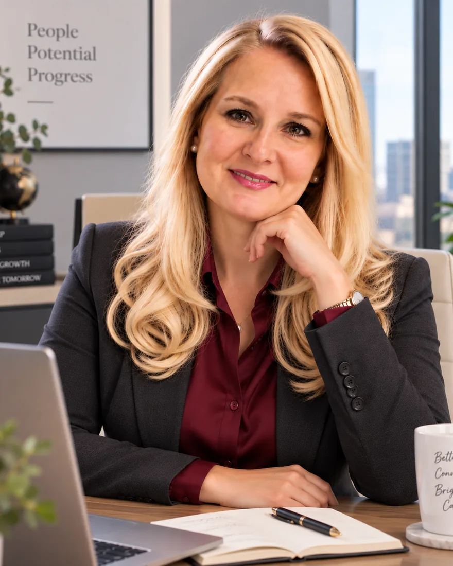 Adela Roos at her desk at the Growth Guide practice in Delft